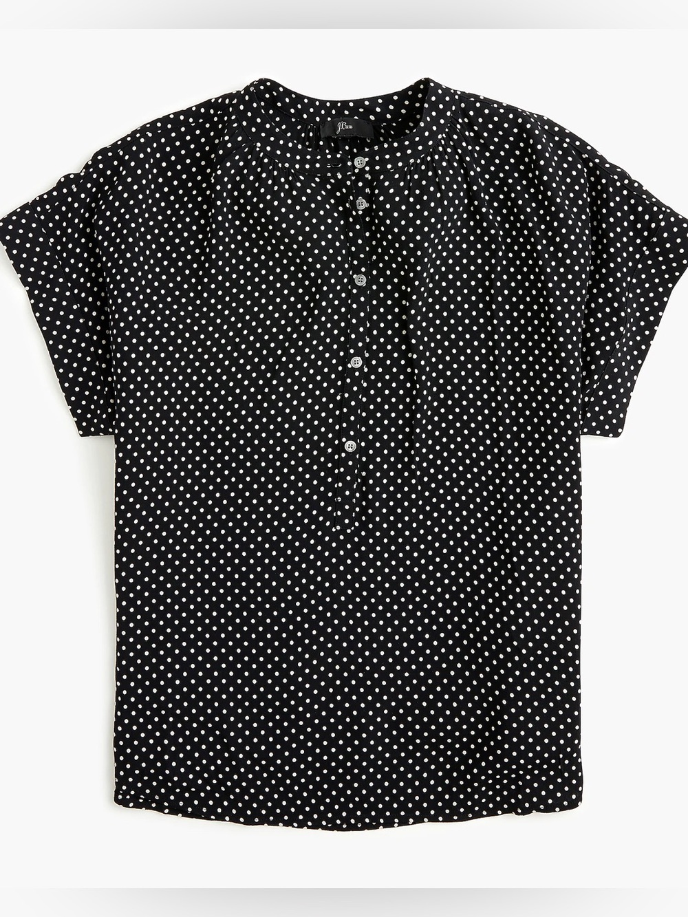 J.Crew Black Polka Dot Short Sleeve Popover Blouse Top Medium - Picture 2 of 6